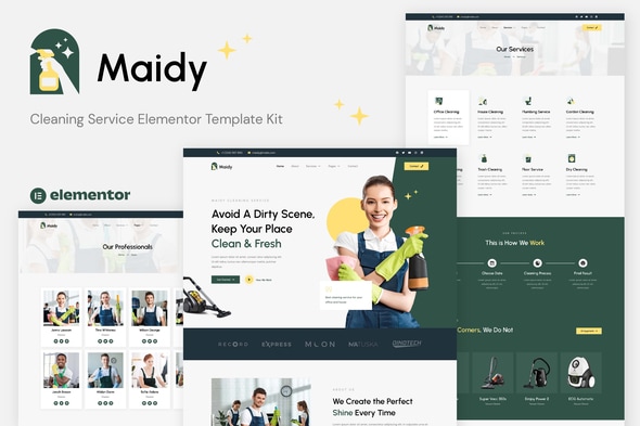 Maidy - Cleaning Service Elementor Template — Elementor template kit cover