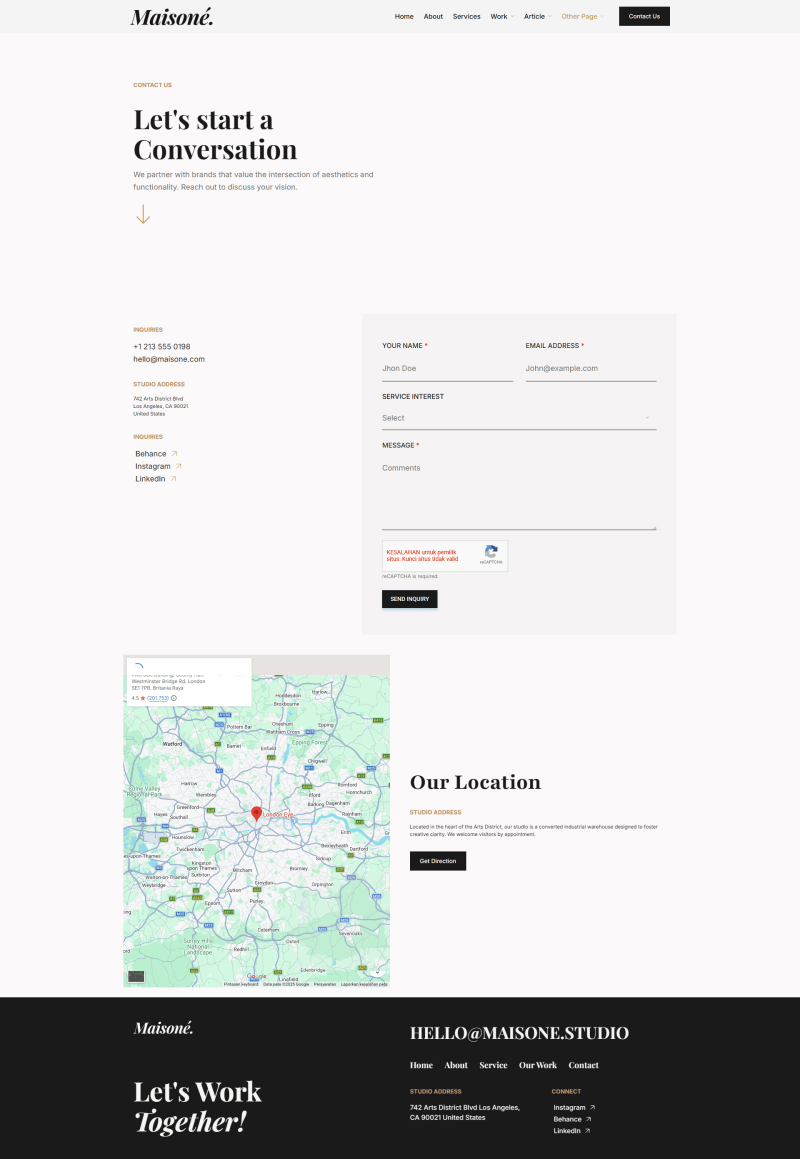 Contact — Maisone - Photography Elementor Template