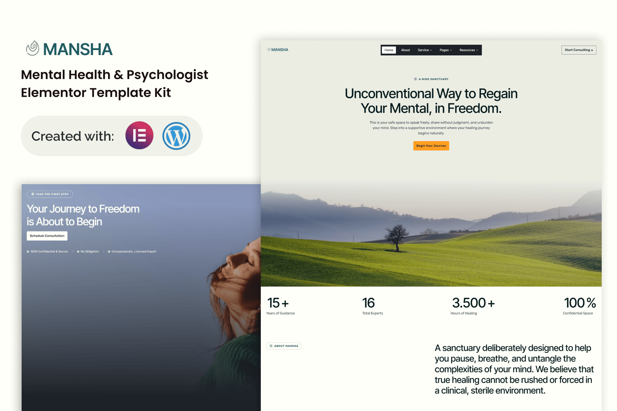 Mansha - Mental Health & Psychology Elementor Template — Elementor template kit cover