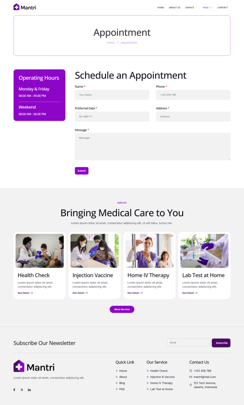 Appointment — Mantri - Home Visit Medical Service Elementor Template