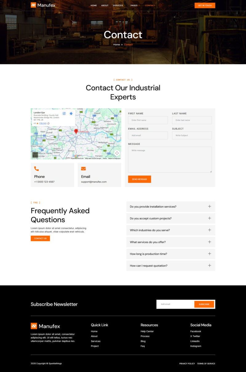 Contact — Manufex - Industrial & Manufacturing Elementor Template