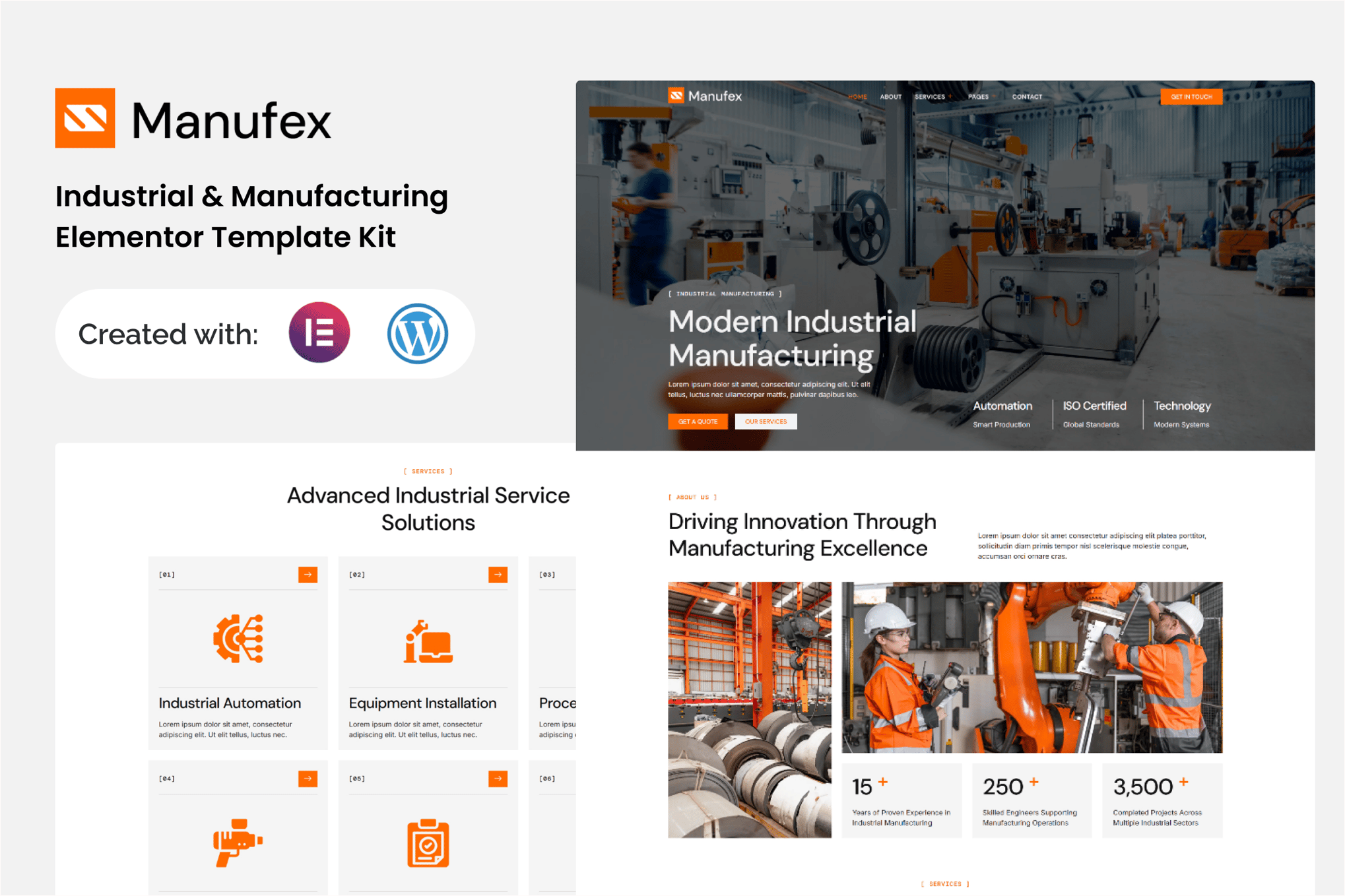 Manufex - Industrial & Manufacturing Elementor Template — Elementor template kit cover
