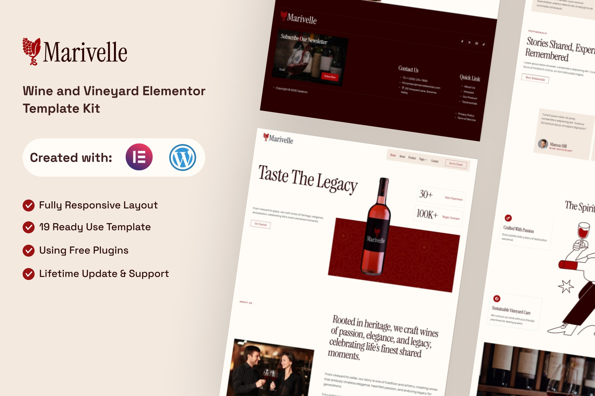 Marivelle - Wine and Vineyard Elementor Template — Elementor template kit cover