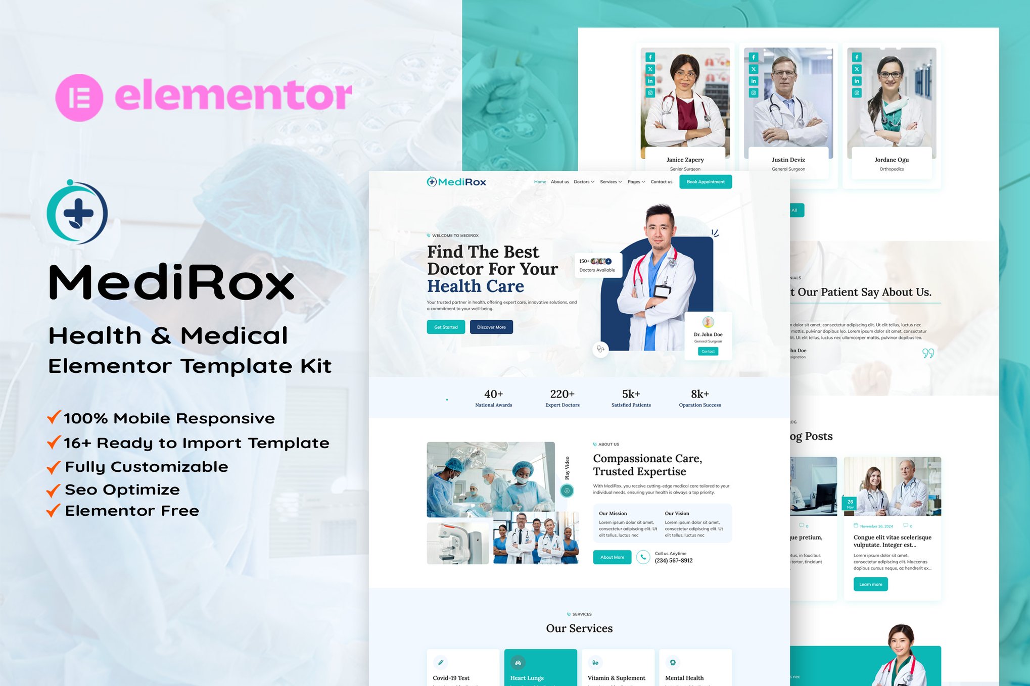 MediRox - Health & Medical Elementor Template — Elementor template kit cover