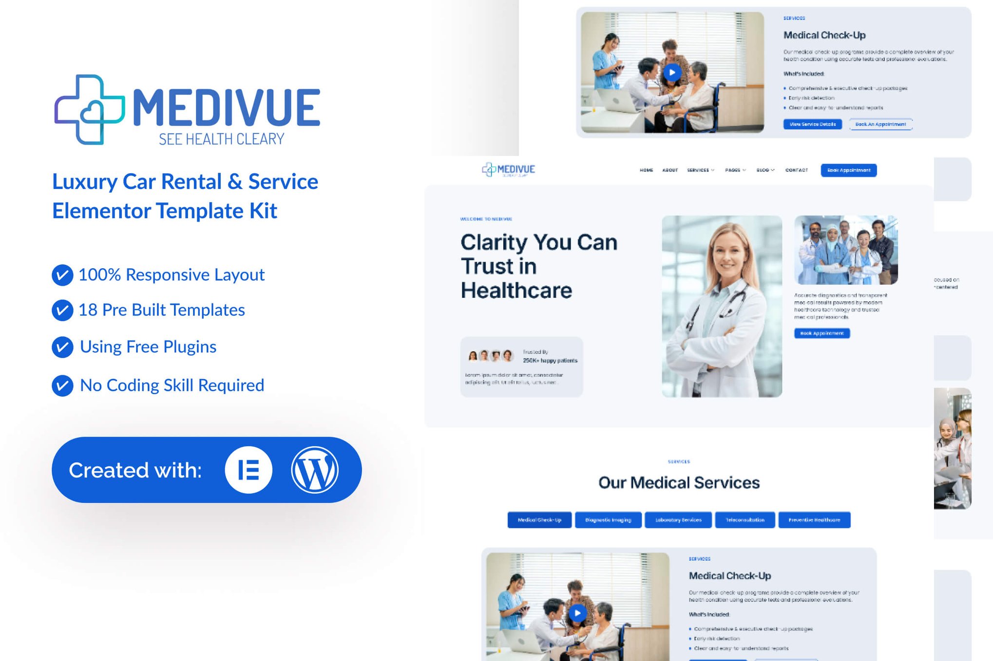 Medivue - Healthcare & Medical Services Elementor Template — Elementor template kit cover