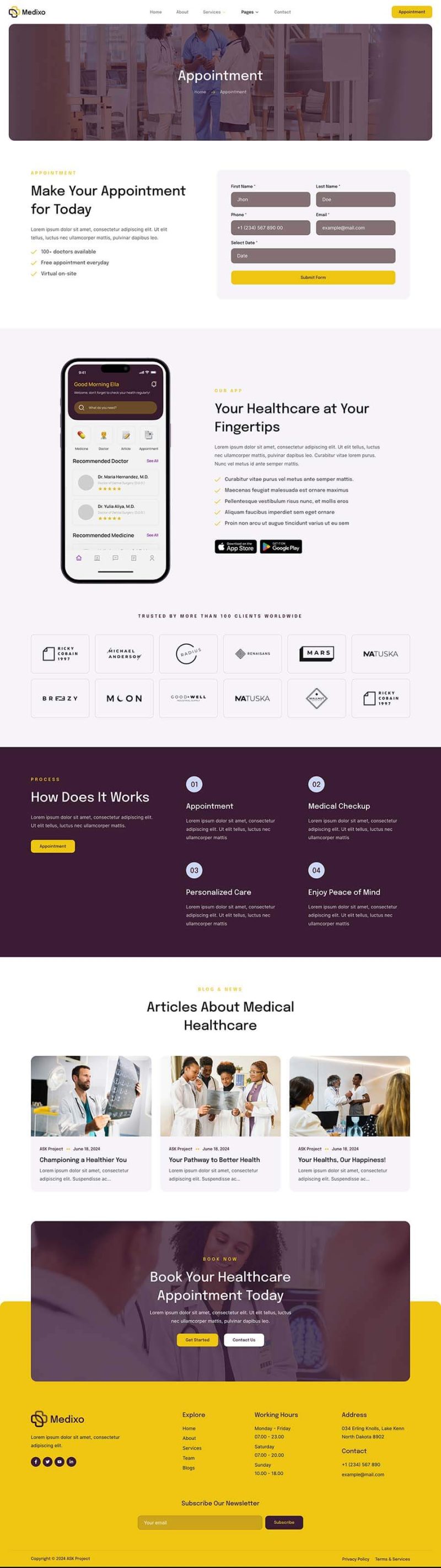 Appointment — Medixo - Healthcare & Medical Services Elementor Template
