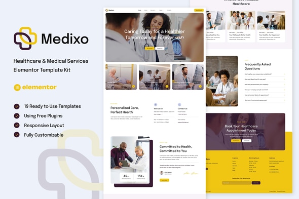 Medixo - Healthcare & Medical Services Elementor Template — Elementor template kit cover