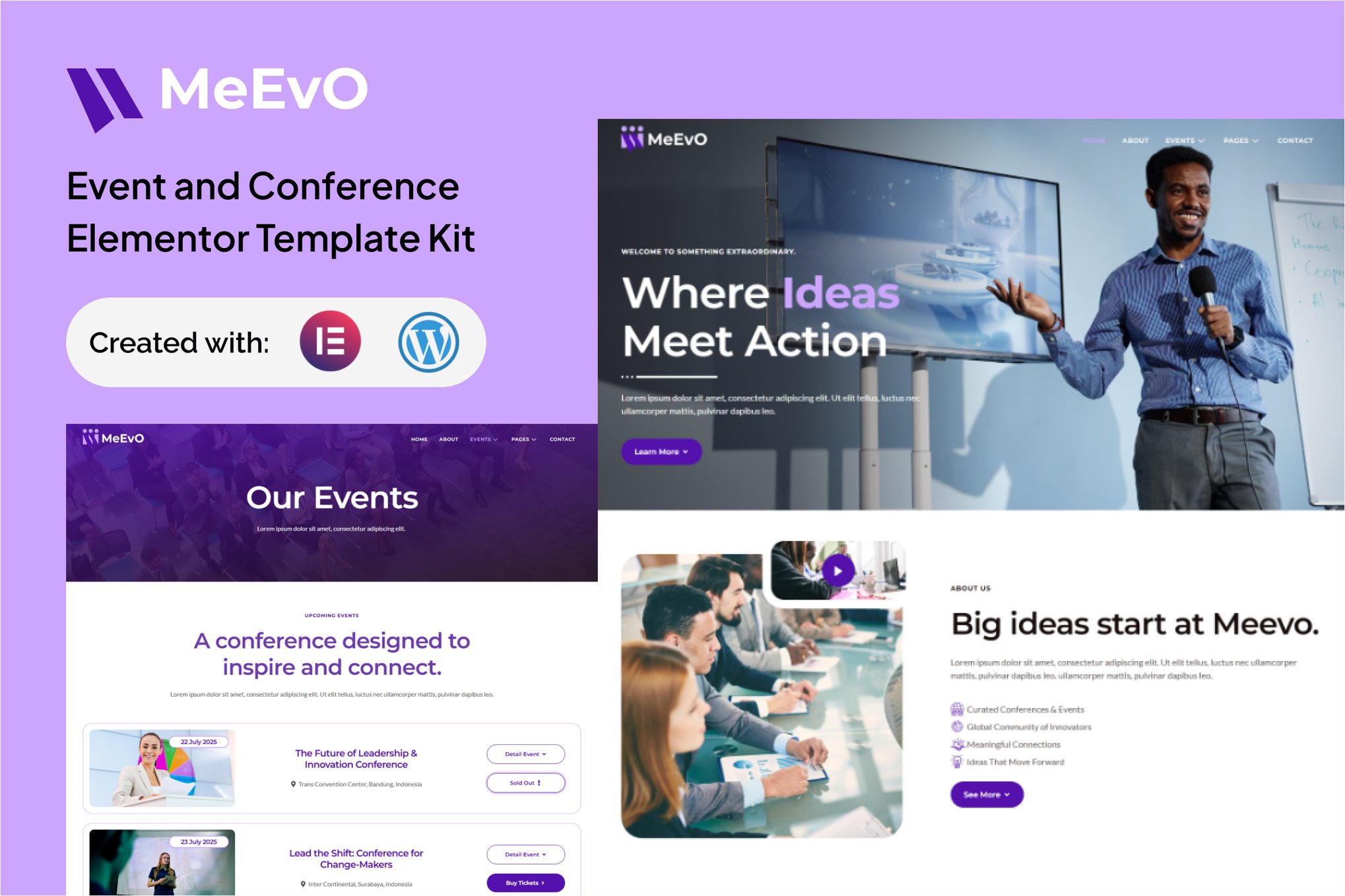 Meevo - Event and Conference Elementor Template — Elementor template kit cover