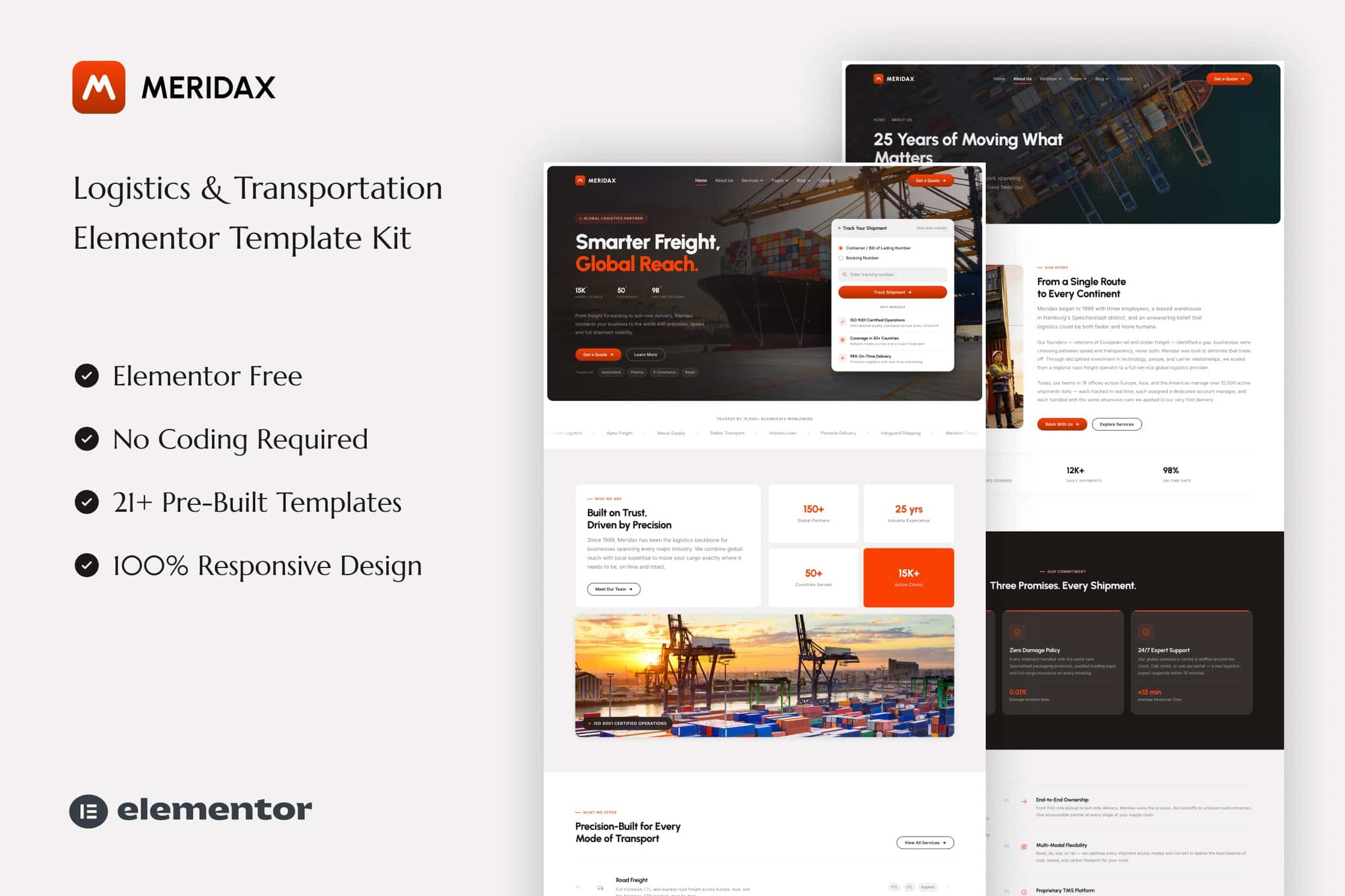 Meridax - Logistics & Transportation Elementor Template — Elementor template kit cover