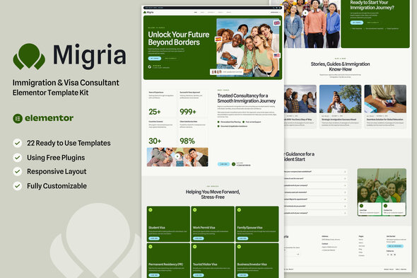 Migria - Immigration & Visa Consultant Elementor Template — Elementor template kit cover