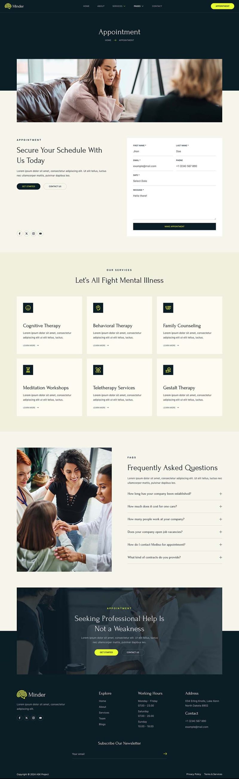 Appointment — Minder - Mental Health & Therapy Elementor Template
