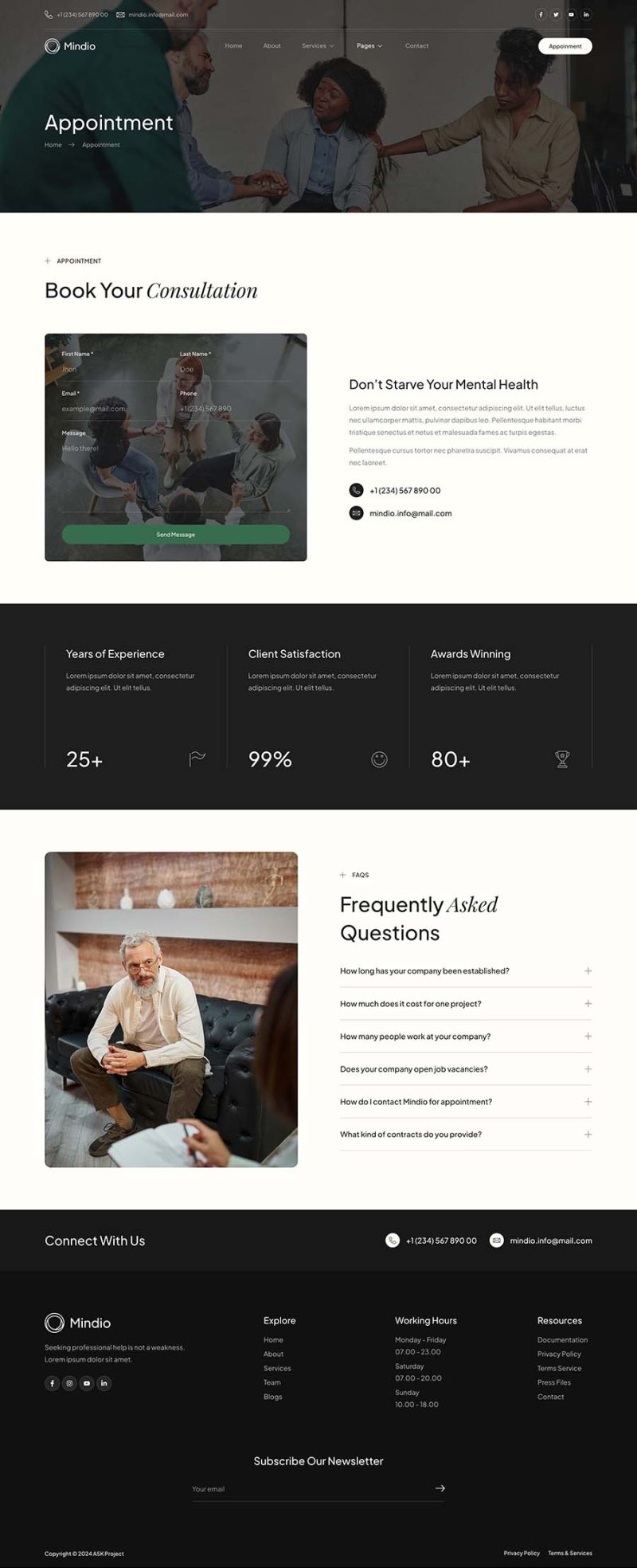 Appointment — Mindio - Psychology & Counseling Elementor Template