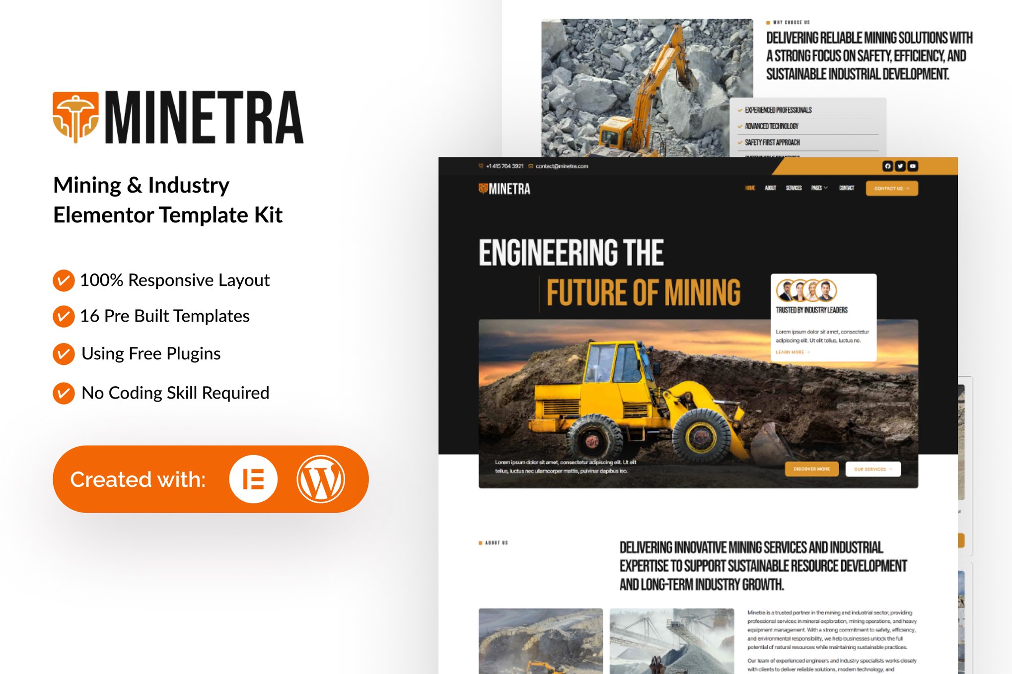 Minetra - Mining & Industry Elementor Template — Elementor template kit cover