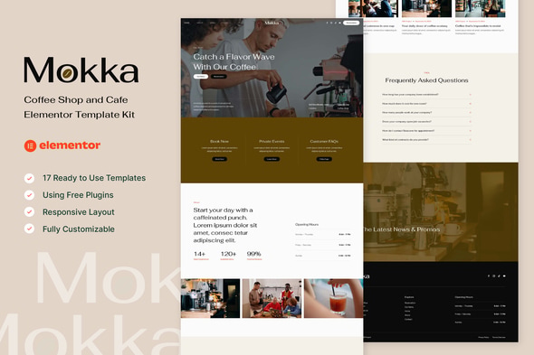 Mokka - Coffee Shop & Cafe Elementor Template — Elementor template kit cover