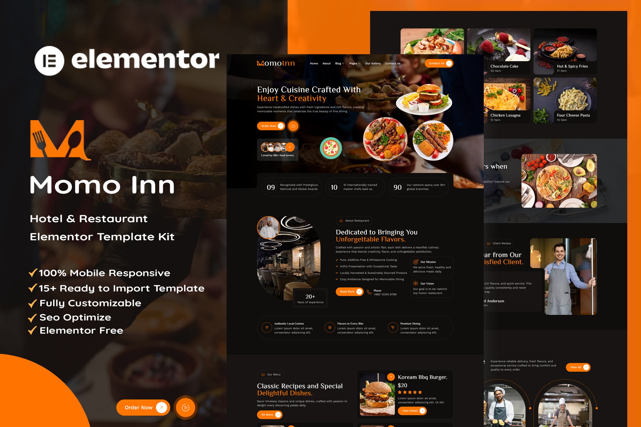 MomoInn - Hotel & Restaurant Elementor Template — Elementor template kit cover