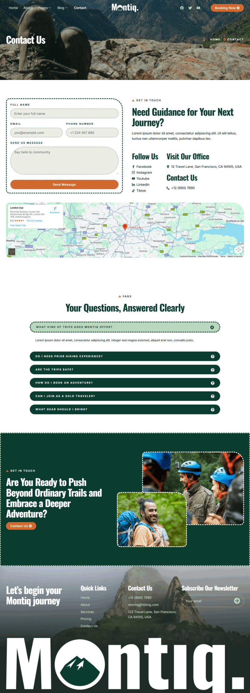 Contact — Montiq - Hiking & Adventure Elementor Template