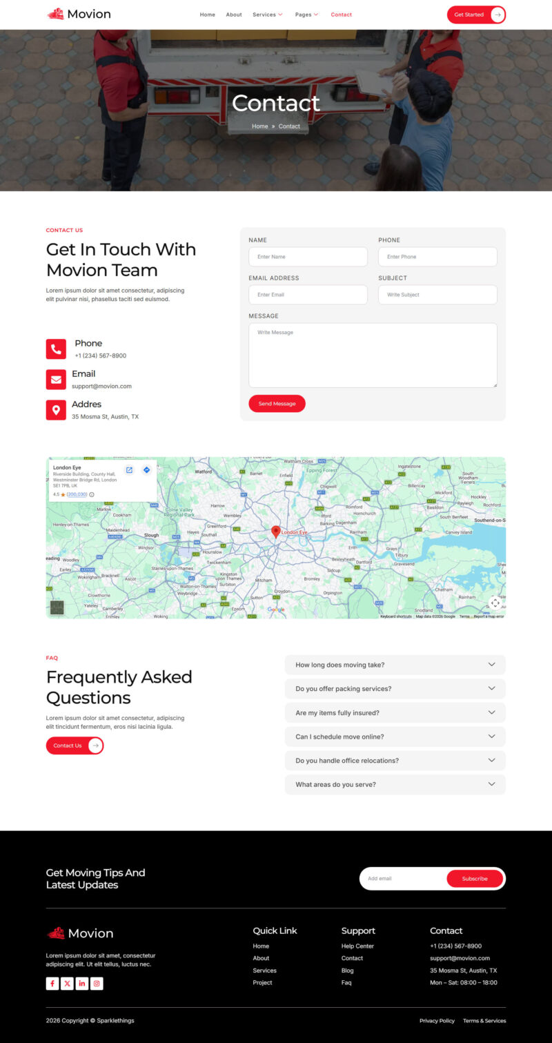 Contact — Movion - Relocation & Moving Company Elementor Template