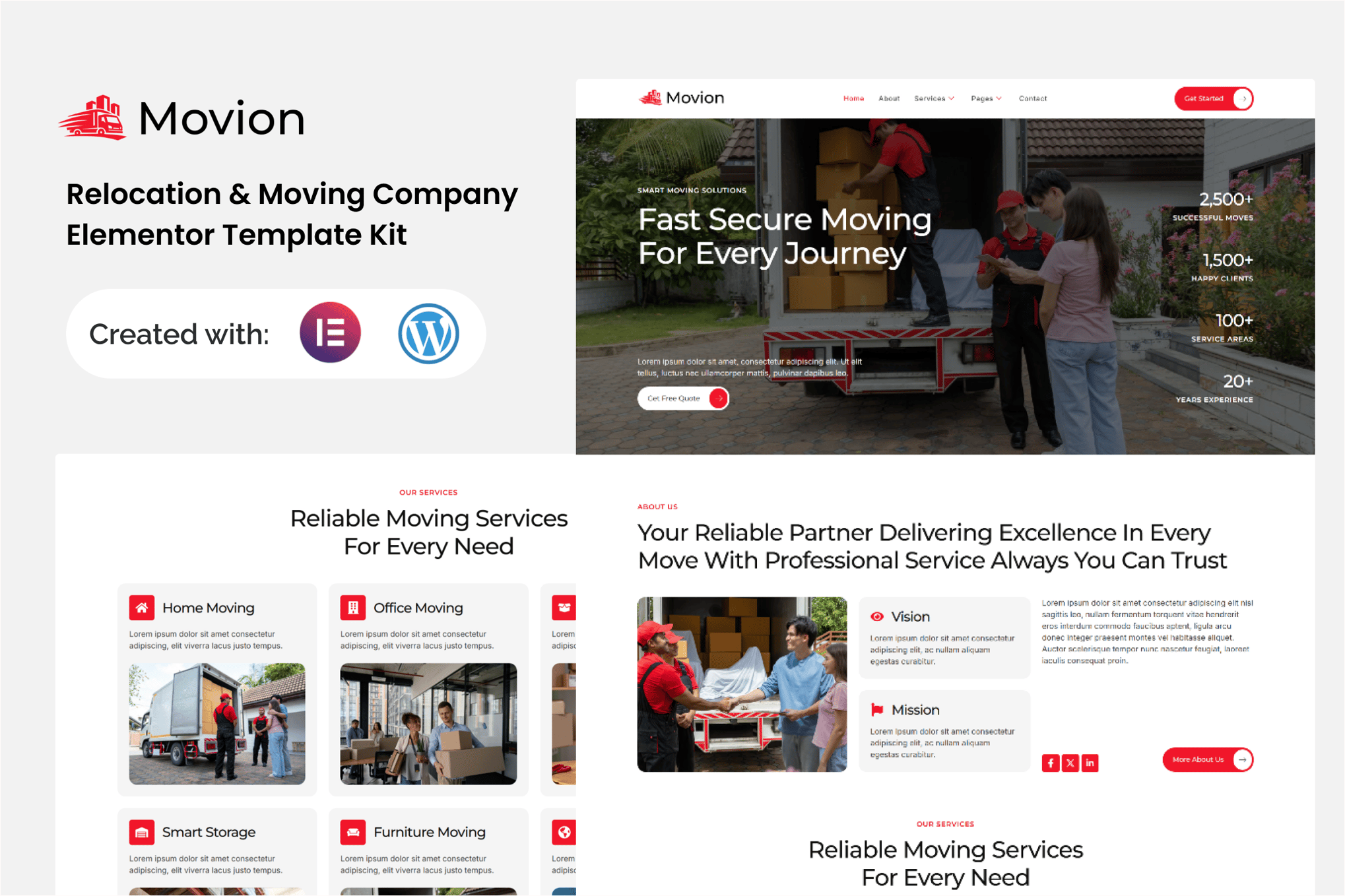 Movion - Relocation & Moving Company Elementor Template — Elementor template kit cover