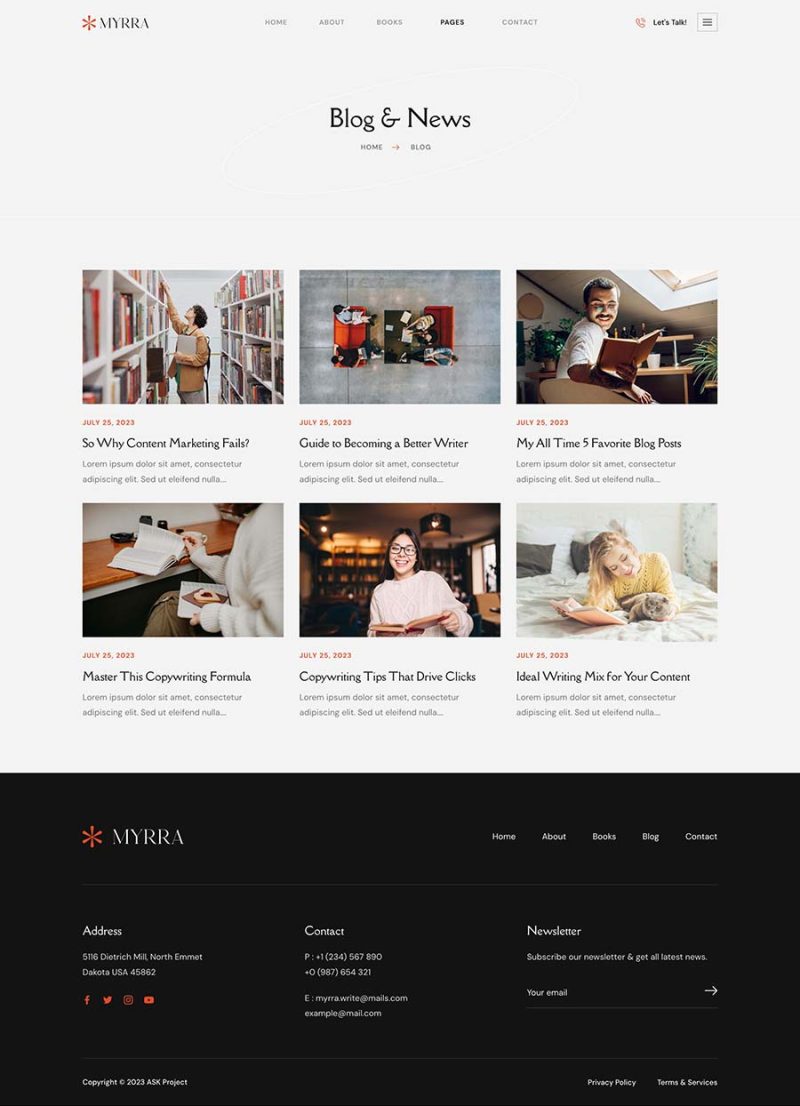 Blog — Myrra - Book Author & Writer Elementor Template