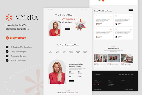 Myrra - Book Author & Writer Elementor Template — Elementor template kit cover