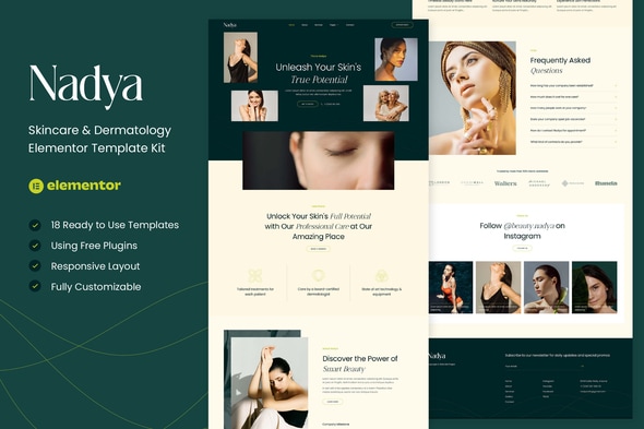 Nadya - Skincare & Dermatology Elementor Template — Elementor template kit cover