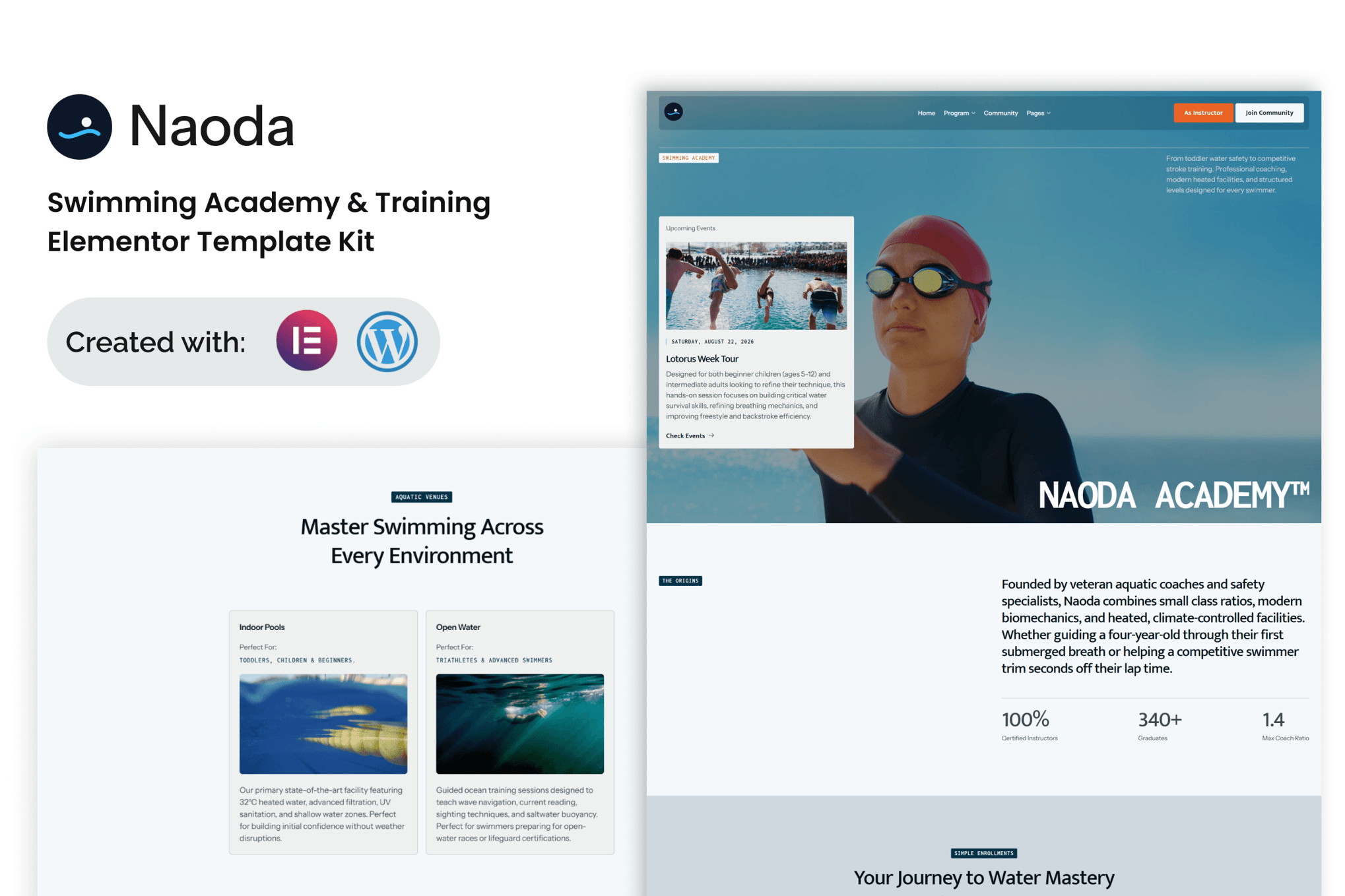 Naoda - Swimming Academy & Training Elementor Template — Elementor template kit cover
