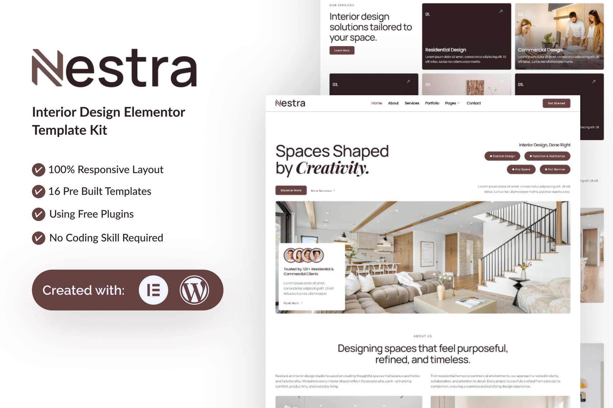 Nestra - Interior Design Elementor Template — Elementor template kit cover