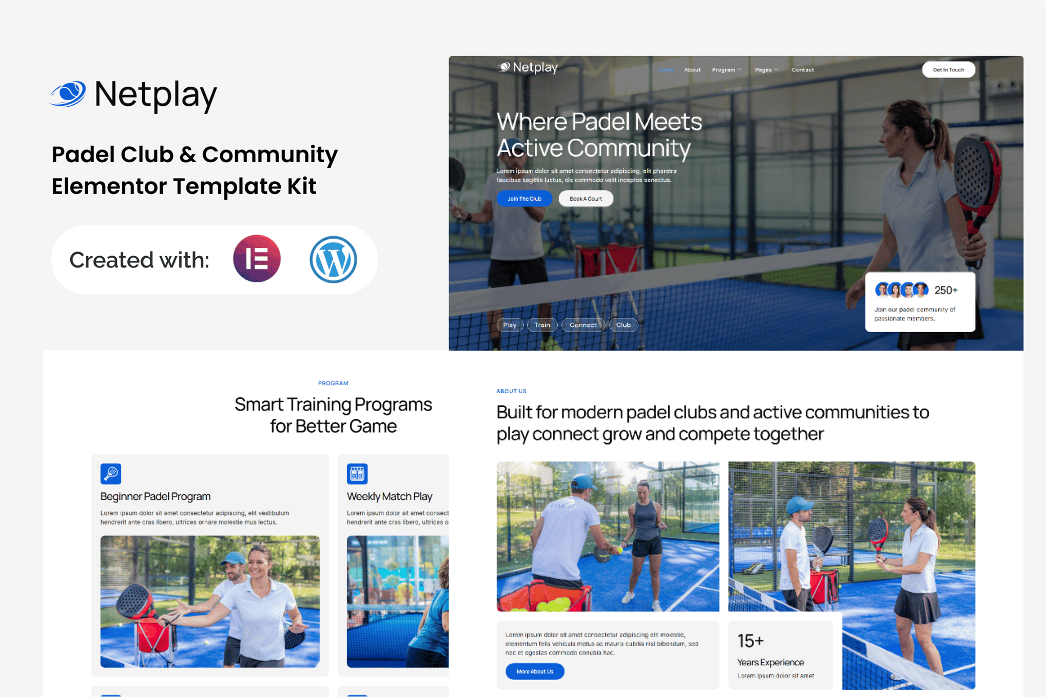 Netplay - Padel Club & Community Elementor Template — Elementor template kit cover