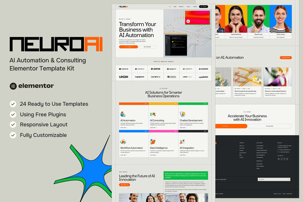 NeuroAI – AI Automation & Consulting Elementor Template — Elementor template kit cover