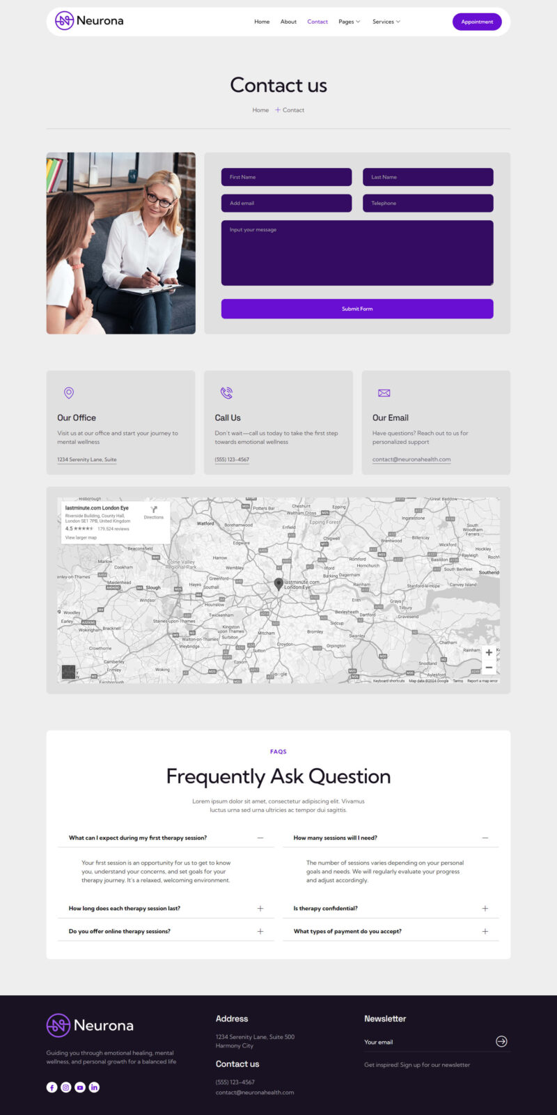Contact — Neurona - Psychology & Counseling Elementor Template