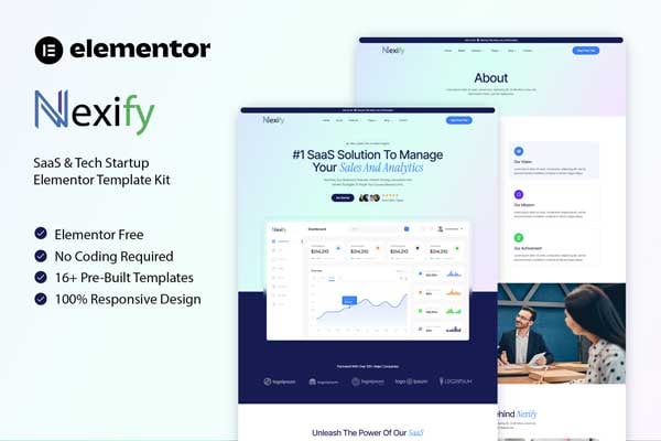 Nexify - SaaS & Tech Startup Elementor Template — Elementor template kit cover