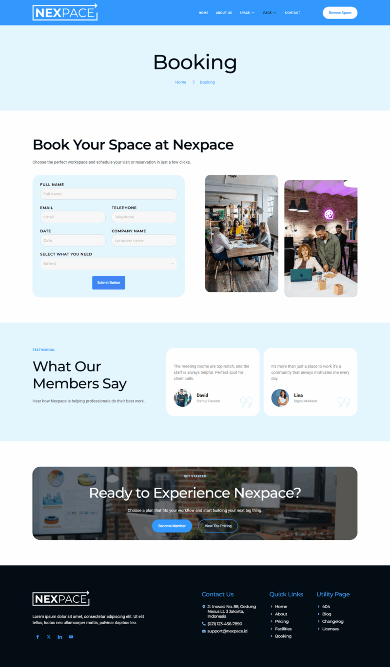 Booking — Nexpace - Coworking Space Elementor Template