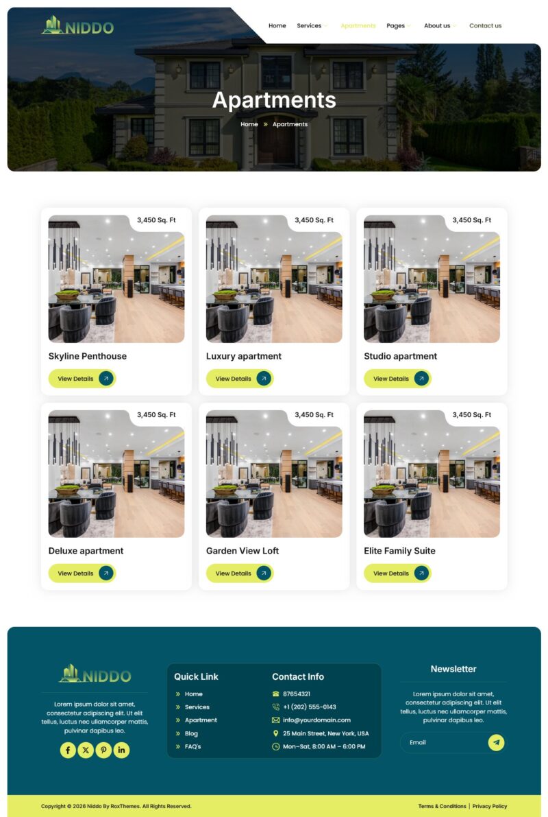 Apartments — Niddo - Single Property Elementor Template