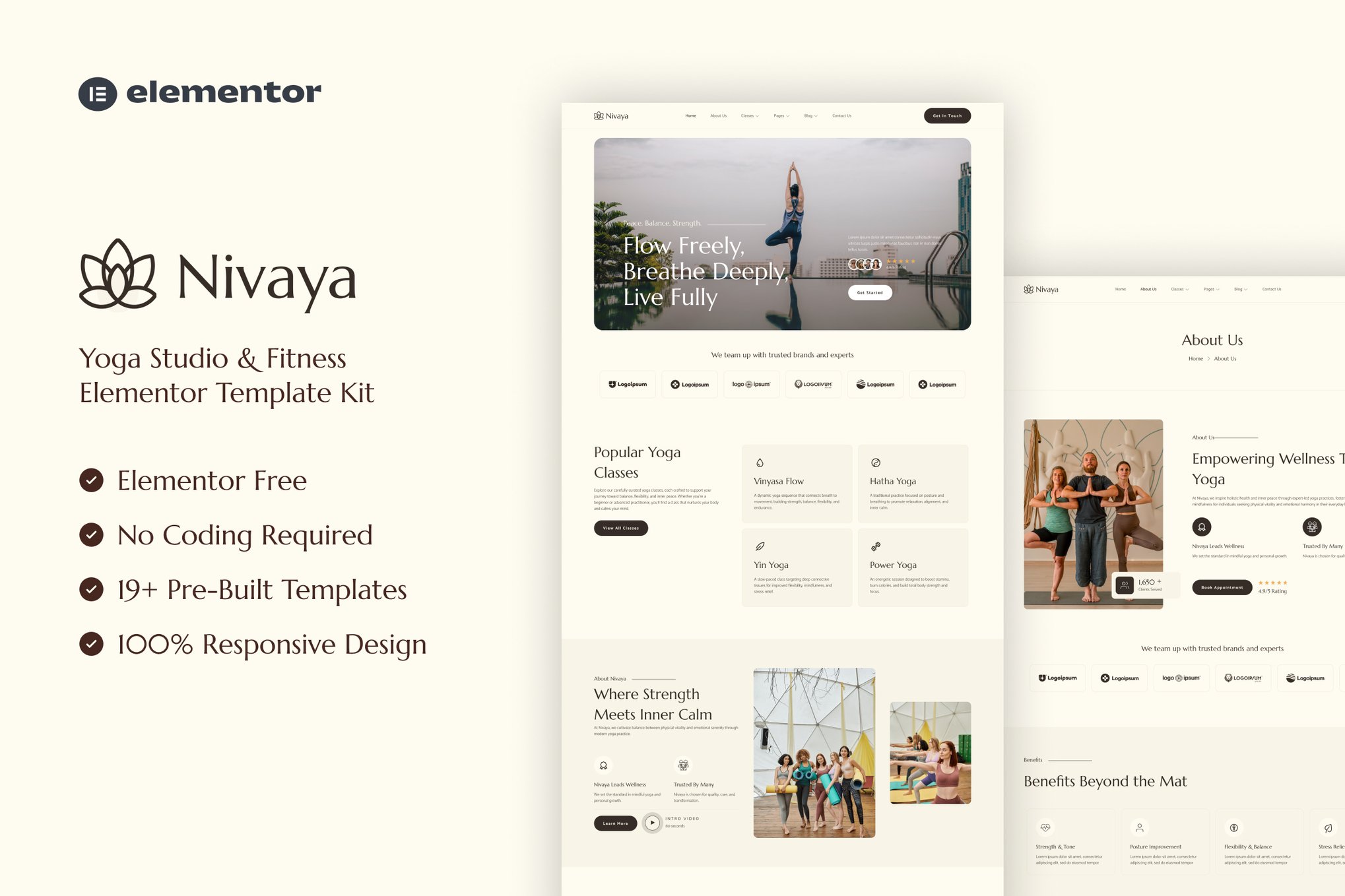 Nivaya - Yoga Studio & Fitness Elementor Template — Elementor template kit cover