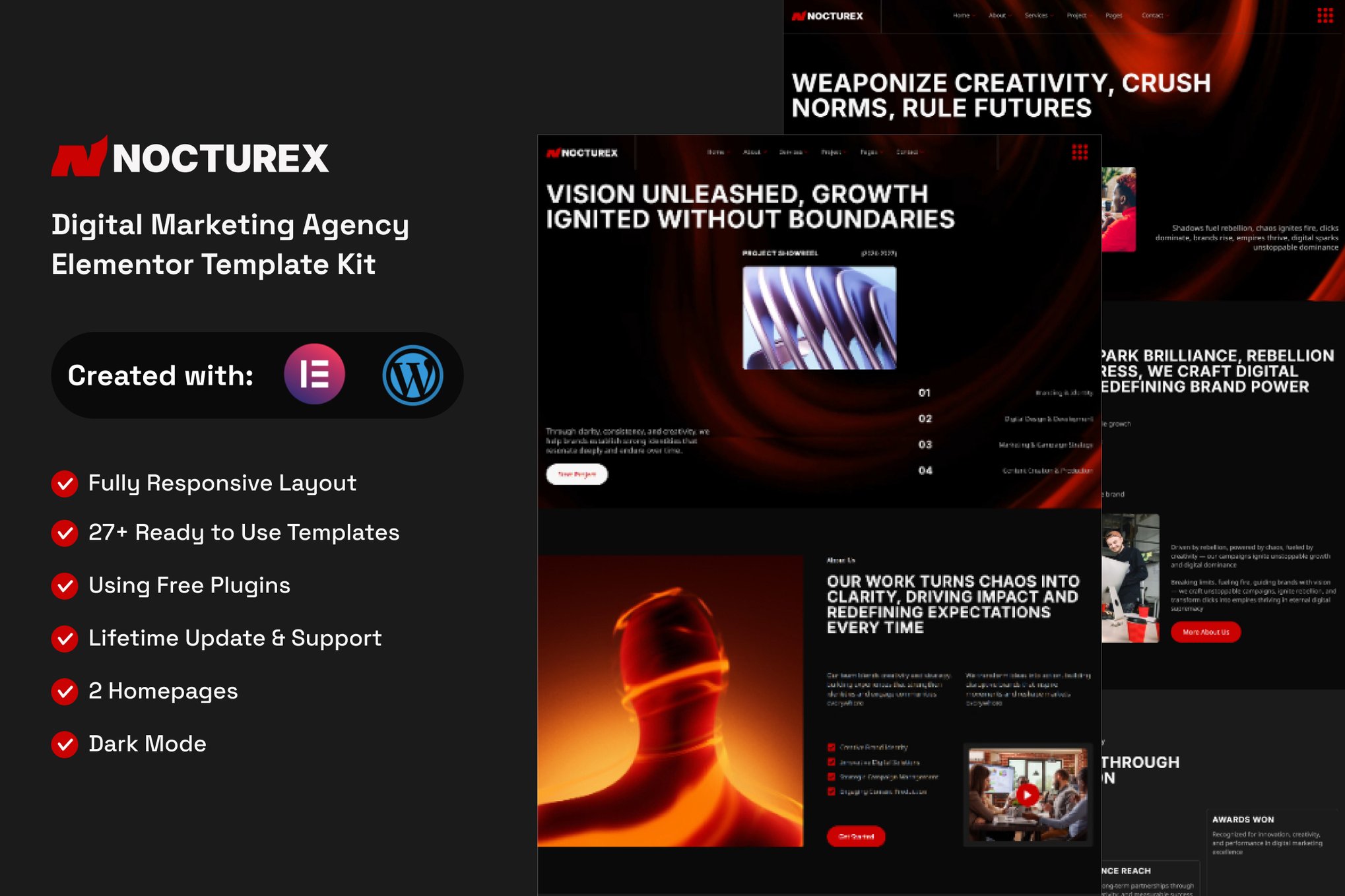 Nocturex - Digital Marketing Agency Elementor Template — Elementor template kit cover