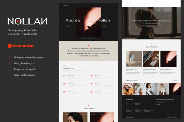 Nollan - Photography & Portfolio Elementor Template — Elementor template kit cover
