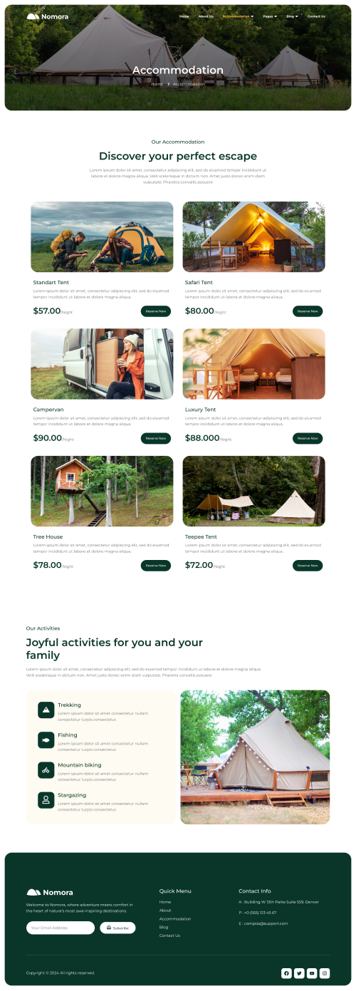 Accommodation — Nomora - Glamping & Adventure Elementor Template