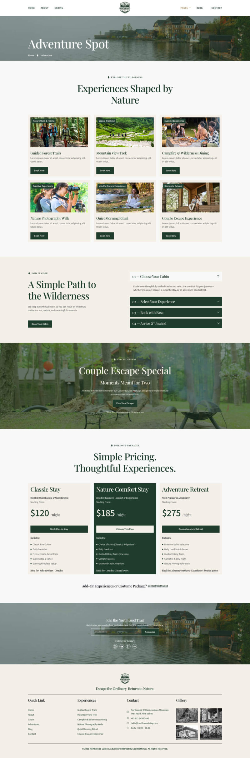 Adventure — Northwood - Eco-Friendly Cabin Rental Adventure Elementor Template