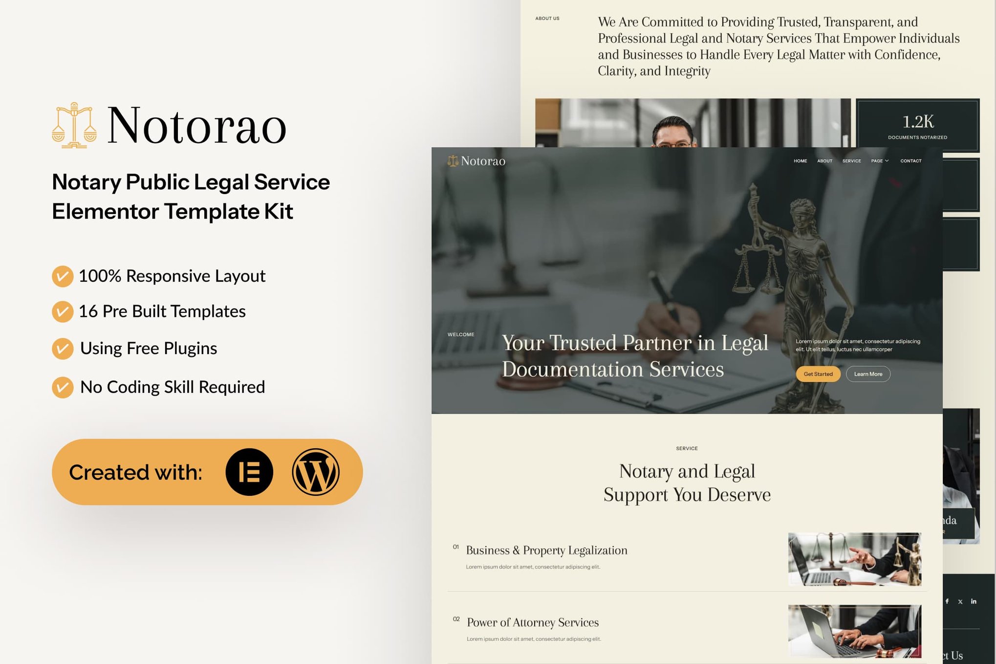 Notorao - Notary Public Legal Service Elementor Template — Elementor template kit cover