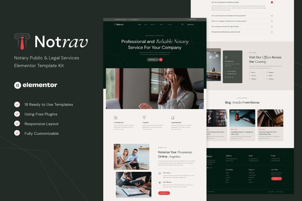 Notrav - Notary Public & Legal Services Elementor Template — Elementor template kit cover