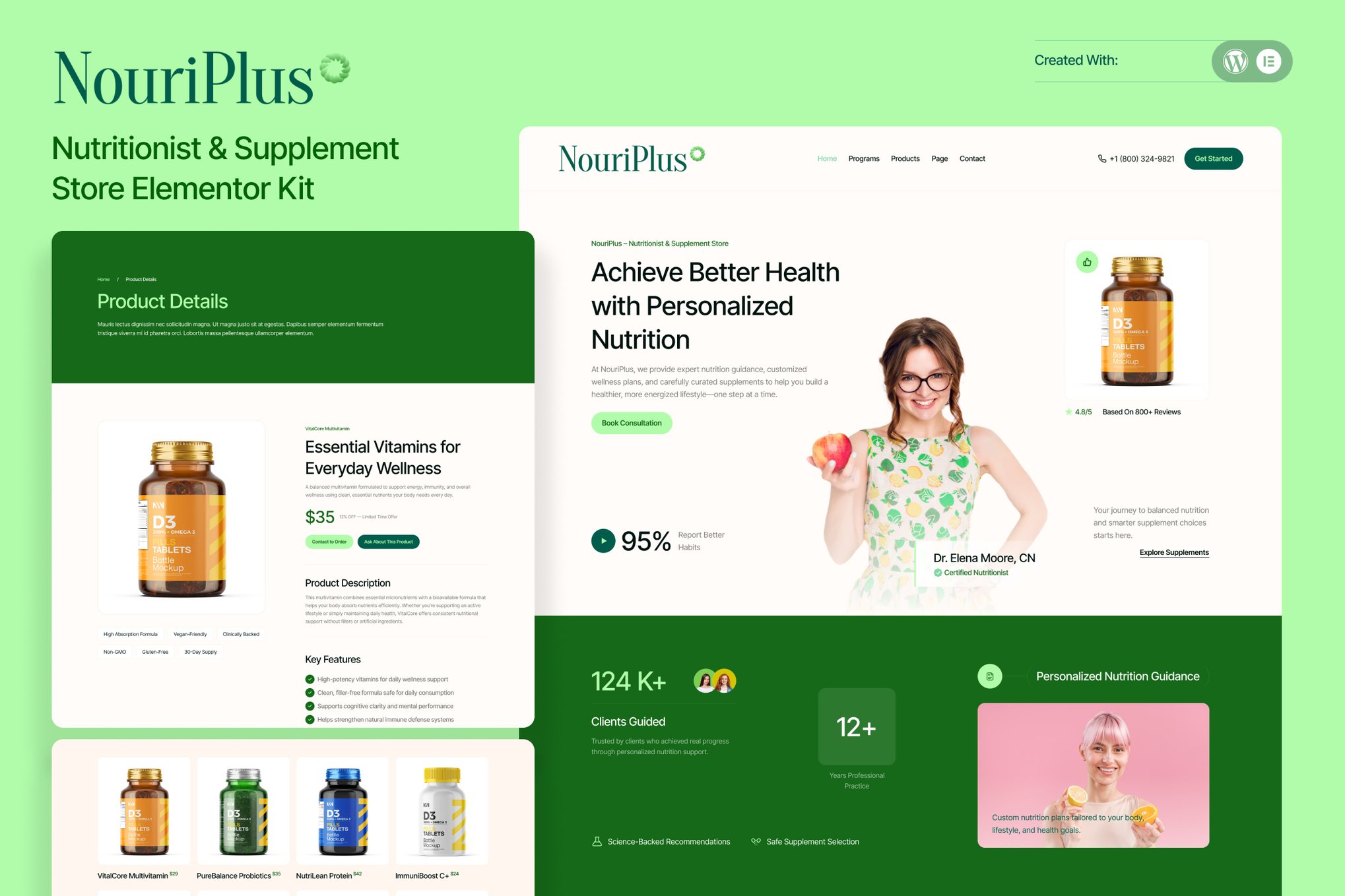 NouriPlus – Nutritionist & Supplement Store Elementor Template — Elementor template kit cover