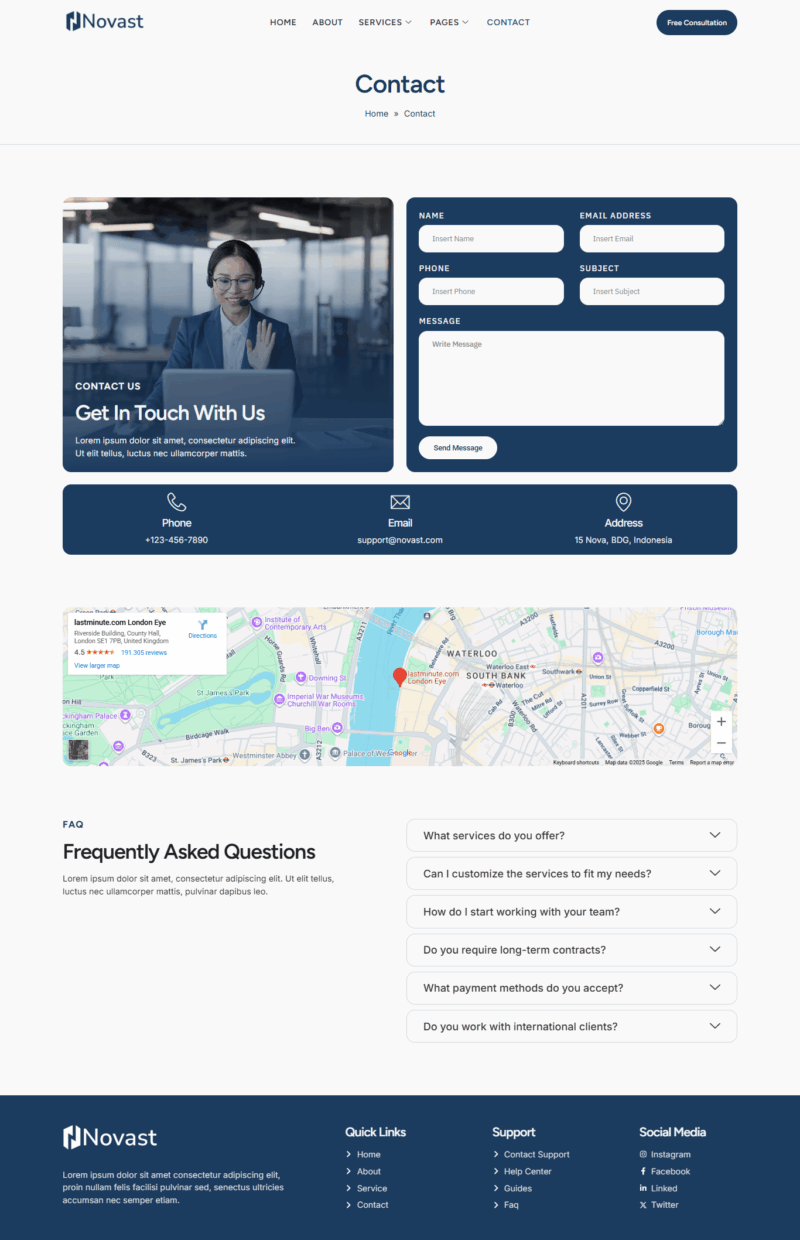 Contact — Novast - Virtual Assistant Elementor Template