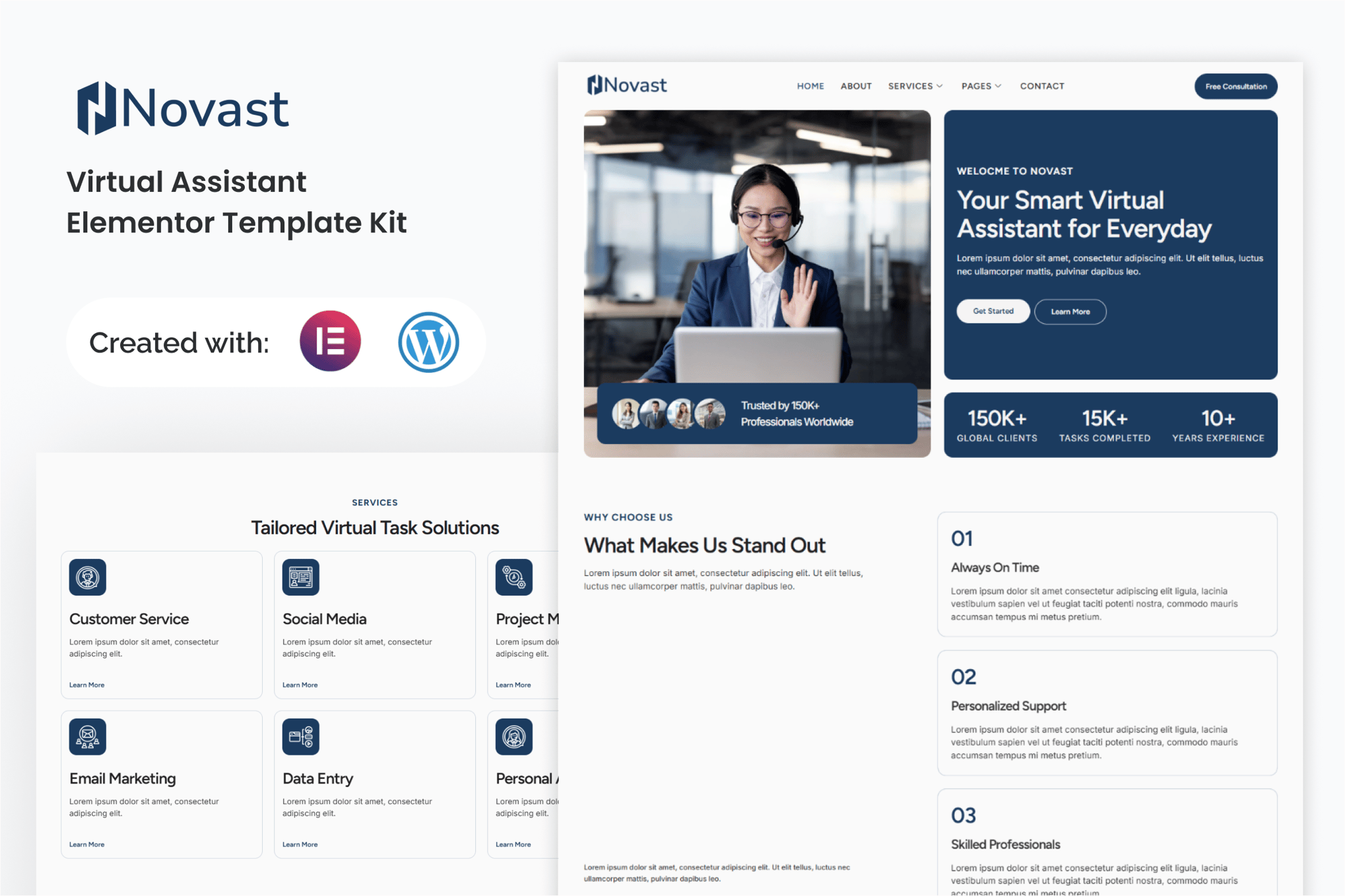 Novast - Virtual Assistant Elementor Template — Elementor template kit cover