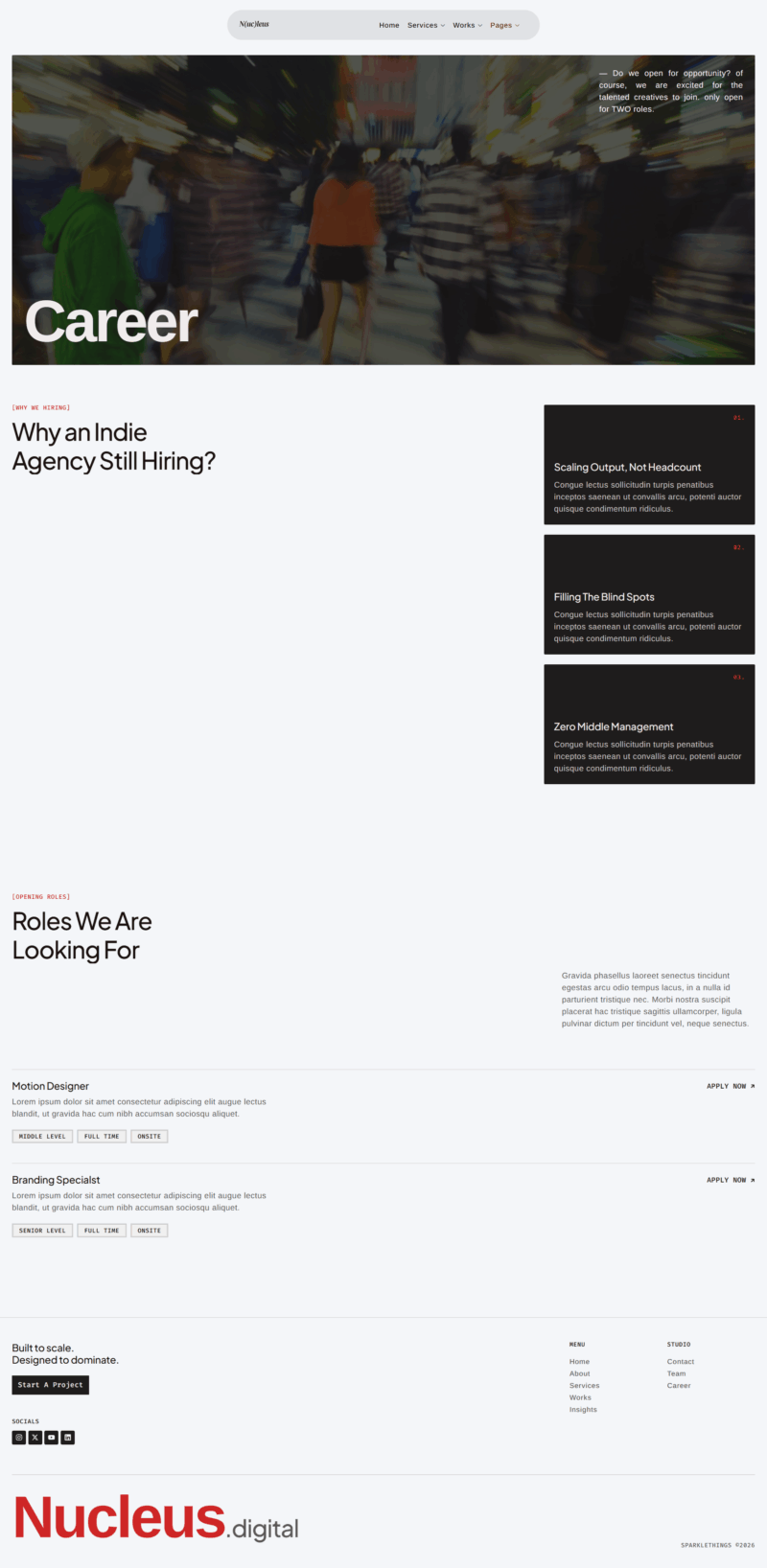 Career — Nucleus – Indie Branding Agency Elementor Template