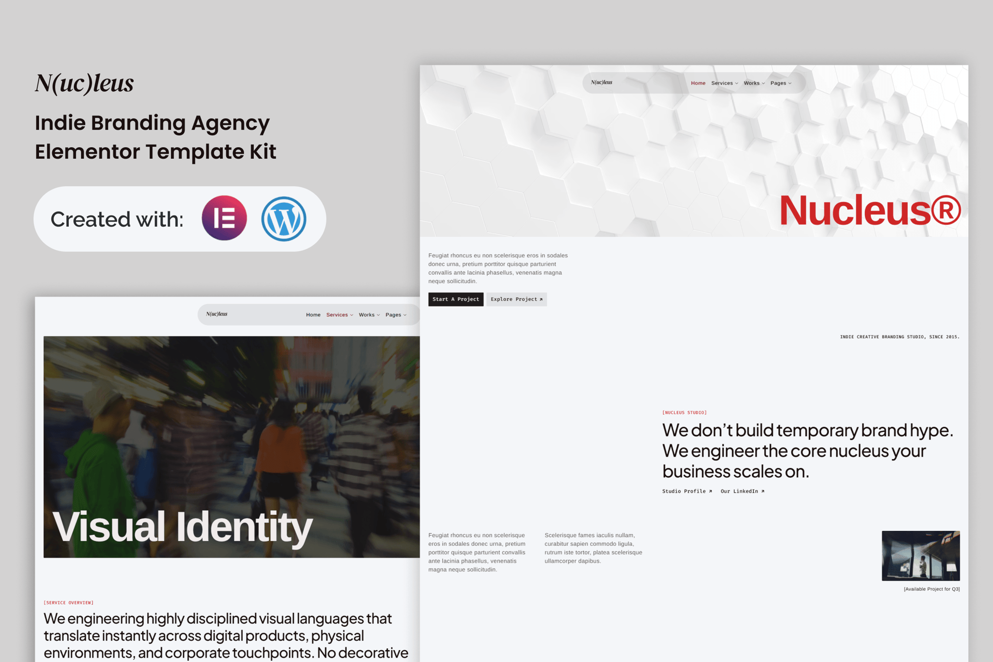 Nucleus – Indie Branding Agency Elementor Template — Elementor template kit cover