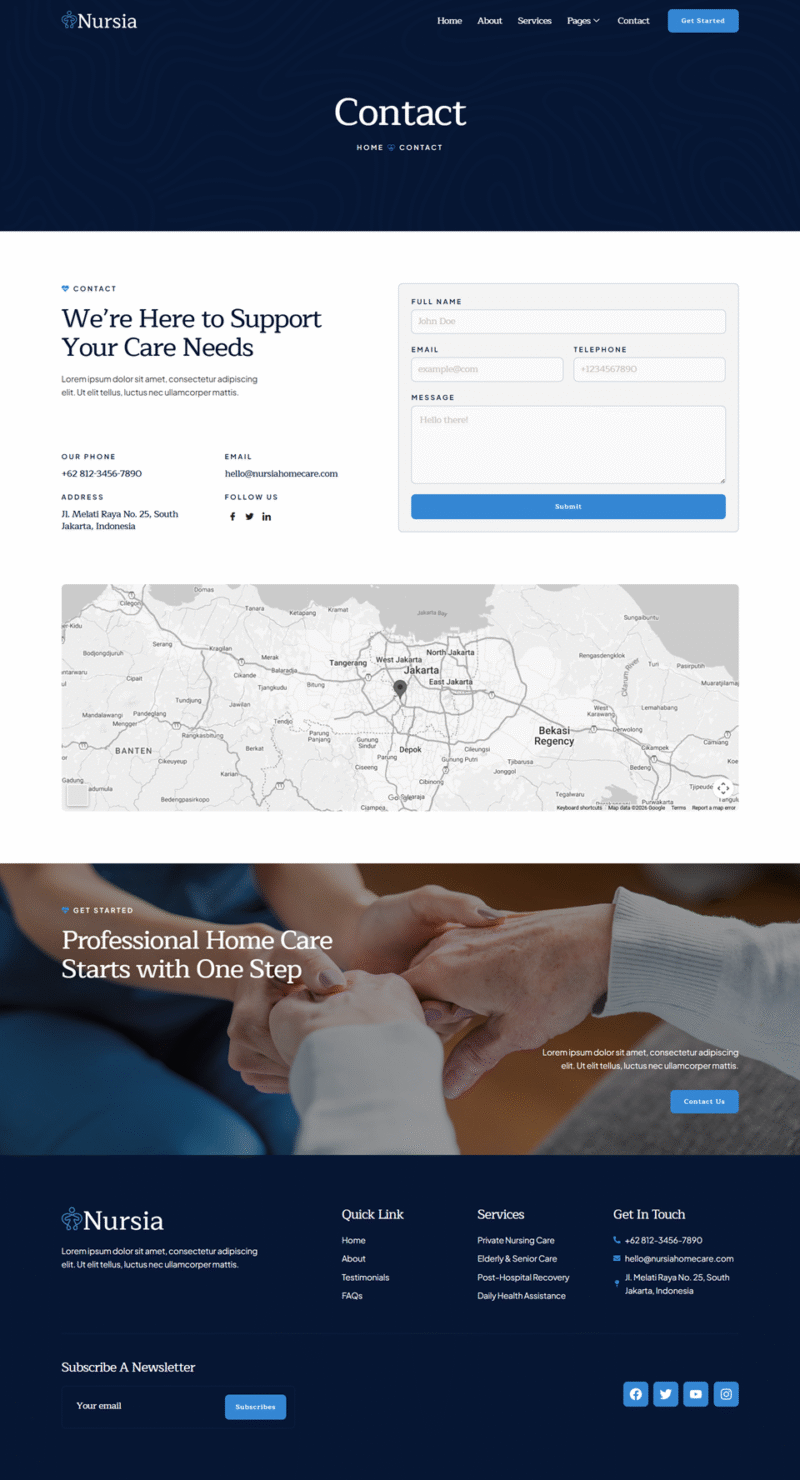 Contact — Nursia - Home Care Services Elementor Template