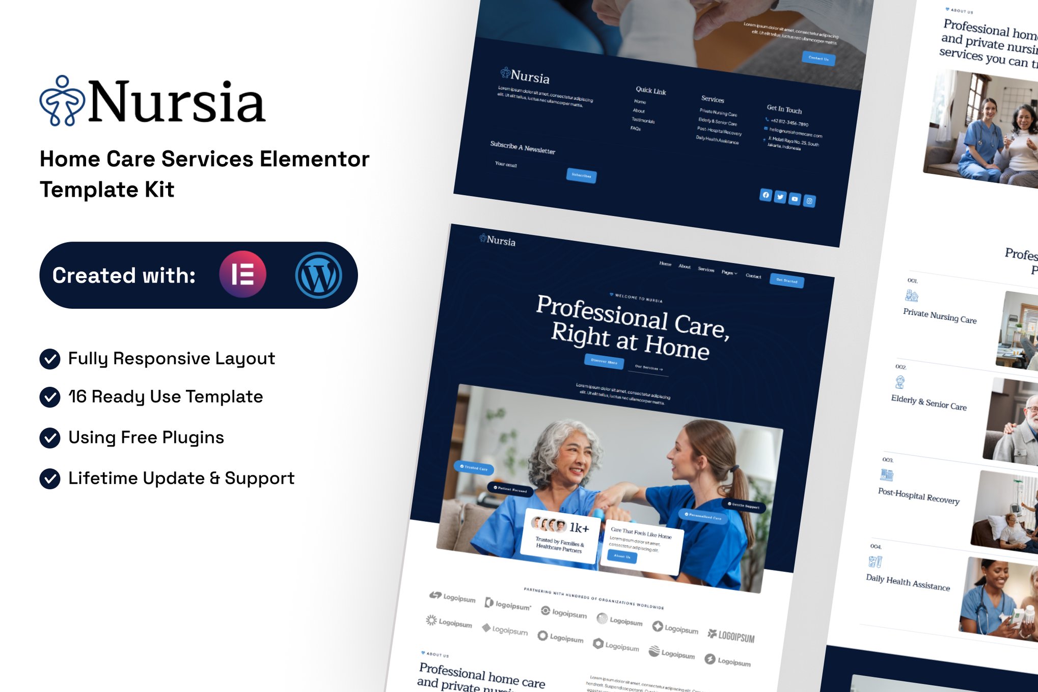 Nursia - Home Care Services Elementor Template — Elementor template kit cover