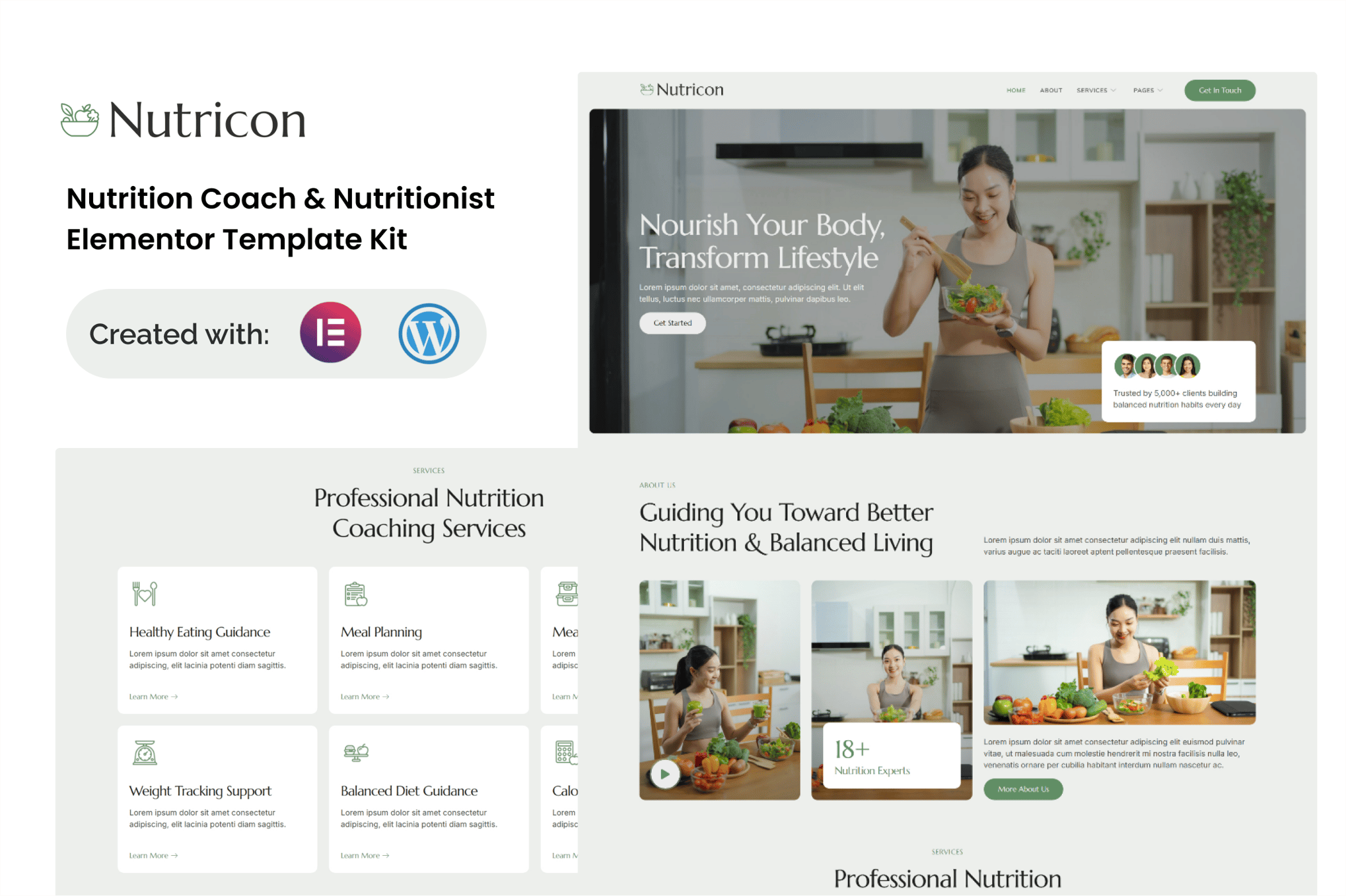 Nutricon - Nutrition Coach & Nutritionist Elementor Template — Elementor template kit cover