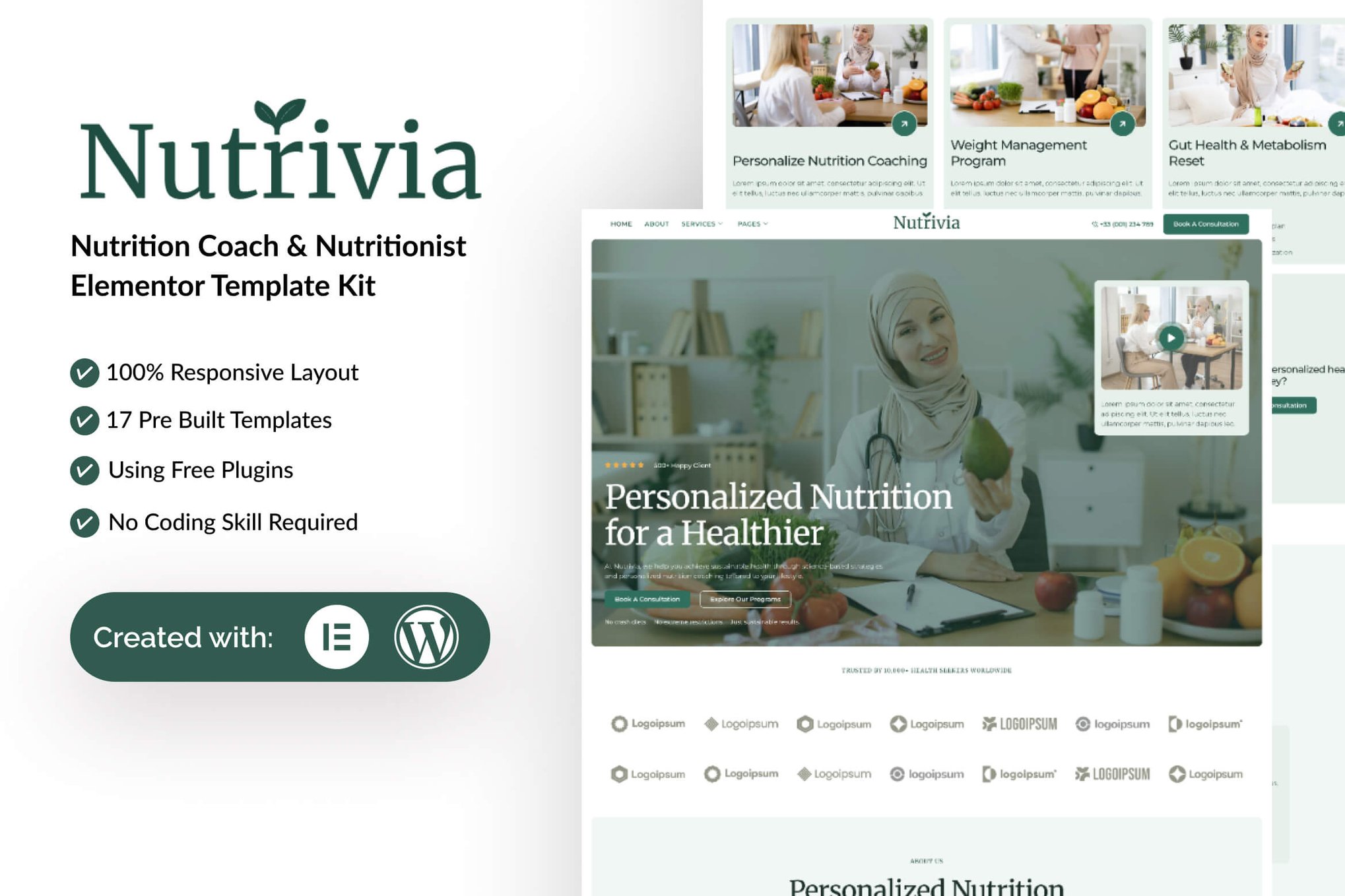 Nutrivia - Nutrition Coach & Nutritionist Elementor Template — Elementor template kit cover