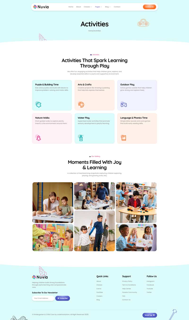 Activities — Nuvia - Kindergarten & Child Care Elementor Template